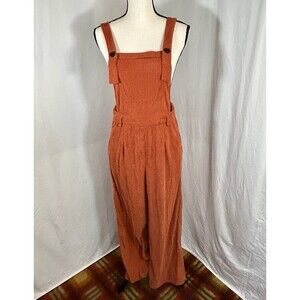 Cider Rust Orange Corduroy Wide Leg Overalls Jumpsuit Womens Size M Square Neck